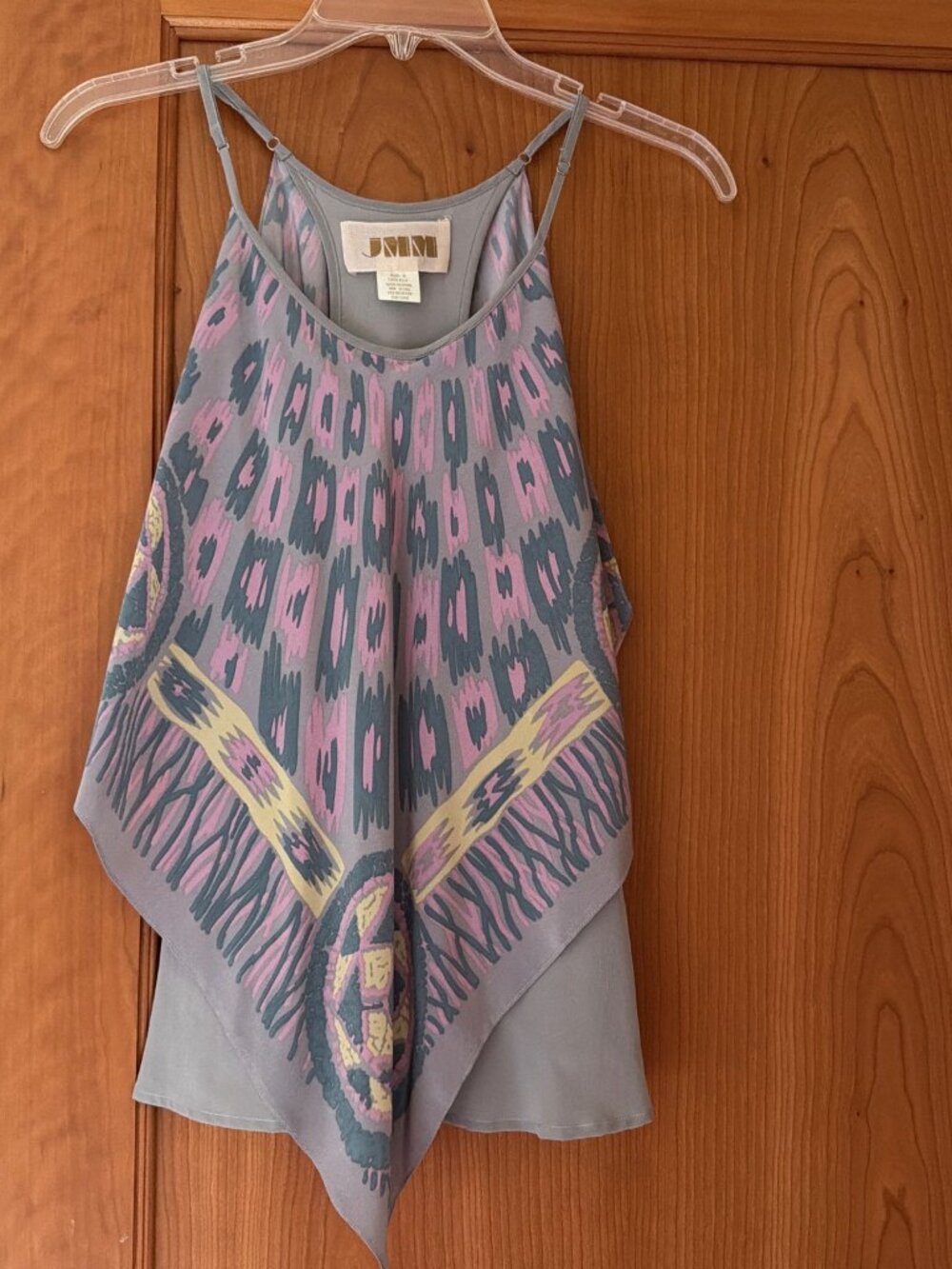 Grey Multicolored Silk Handkerchief Cami